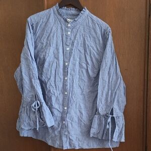Ava & Viv Chambray Blue Top Tie Ruffle Sleeves SZ 3X